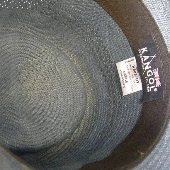 New Steel woven straw Kangol Fedora with blue band Large